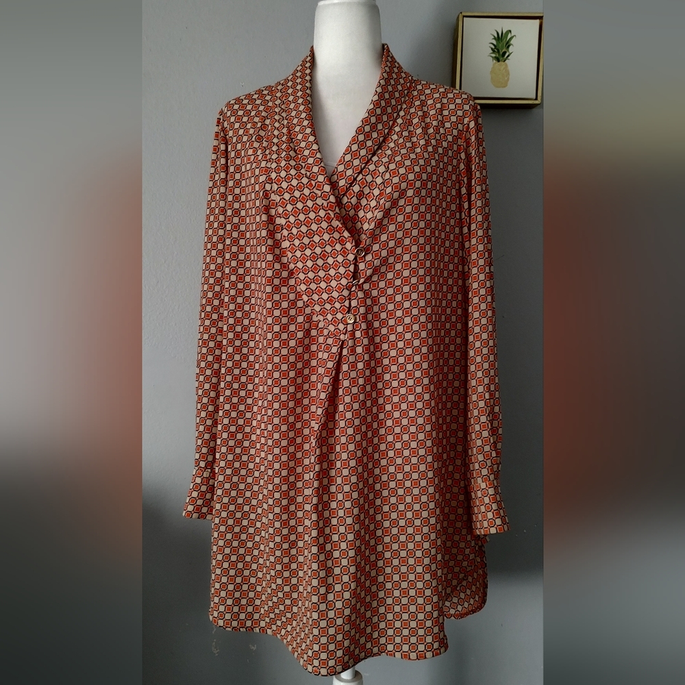 Blouse Women Focus 200 Long Sleeve Syle Tunic Geometric Orange Beige